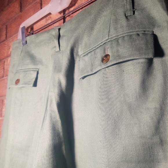 INDEX Linen Women's Wide Leg High-Waisted Pleated Sage Ankle Pant - Size 33/27 - Picture 7 of 15